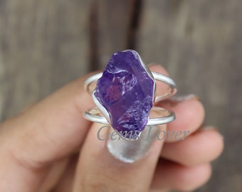 Raw Amethyst Ring, Natural Uncut Gemstone Ring, 925 Sterling Silver Ring, Amethyst Ring, Promise Ring, Gift For Her Ring, Handmade  Ring