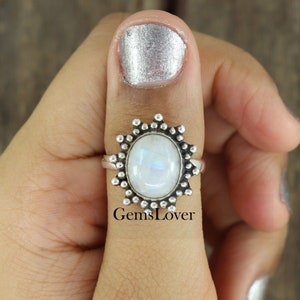 Rainbow Moonstone Ring, 925 Sterling Silver Ring, Blue Flash Stone Ring, Everyday Ring, Minimalist Ring, Birthday Gift Ring, Gift For Her