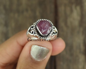 Raw Ruby Ring: Sterling Silver Uncut Gemstone, July Birthstone