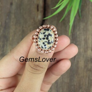 Dalmatian Copper Ring, Gemstone Ring, Copper Band Ring, Handmade Ring, Women Ring, Handmade Gift, Gift for Her, Healing Copper Jewelry,