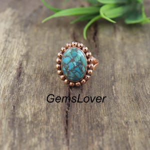 Blue Copper Turquoise Ring, Gemstone Ring, Copper Band Ring, Handmade Ring, Women Ring, Healing Copper Jewelry,  Gift for Her ,Handmade Gift