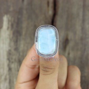 Large Larimar Ring: Sterling Silver Bohemian Artisan Ring