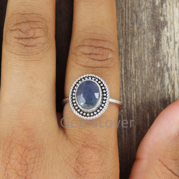 Blue Sapphire Ring, 925 Sterling Silver Ring, Raw Sapphire Ring, Healing Stone Ring, Handmade Ring, Blue Sapphire Slice Ring, Gift For Her