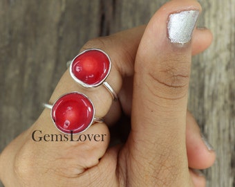 Raw Red Coral Ring: Handmade 925 Sterling Silver Boho Ring
