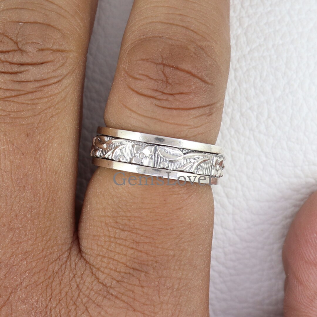 Silver Spinner Ring, 925 Sterling Silver Ring, Meditation Ring, Flower