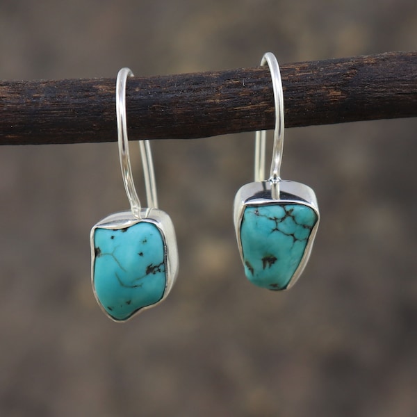 Raw Turquoise Earring, 925 Silver Earring, Turquoise Earring, Raw Earring, Ocean Earring , Dangle Earring, Earring Jewelry, Gift For Her