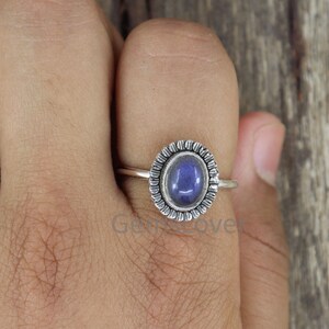 Labradorite Ring, 925 Sterling Silver Ring, Boho Statement Ring, Healing Crystal Ring, Blue Flash Stone Ring, Ring for Women, Gift for Her