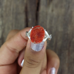 Natural Sponge Coral Ring, 925 Sterling Silver Ring, Coral Jewelry, Statement Ring, Orange Stone Ring, Pinkie Ring, Women Ring, Gift For Her