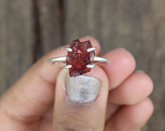 Raw Garnet Ring, 925 Sterling Silver Ring, Natural Garnet Raw Ring, Organic Raw Crystal Ring, Rough Stone Ring, Women's Ring, Gift For Her