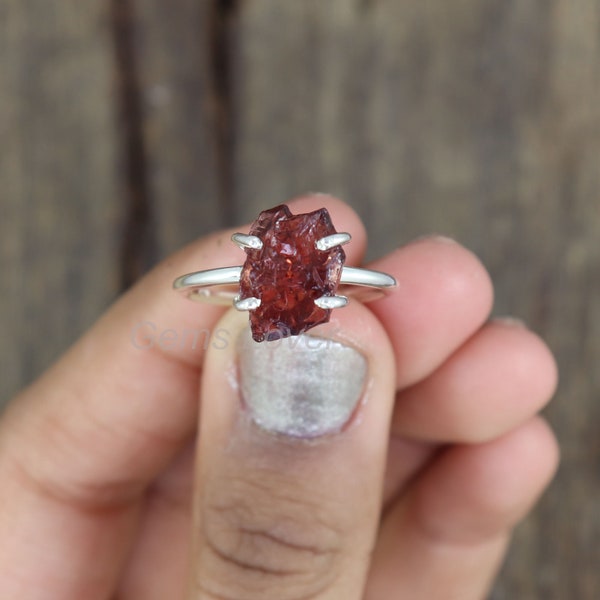 Raw Garnet Ring, 925 Sterling Silver Ring, Natural Garnet Raw Ring, Organic Raw Crystal Ring, Rough Stone Ring, Women's Ring, Gift For Her