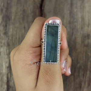 Labradorite Ring, 925 Sterling Silver Ring, Large Gemstone Ring, Boho Statement Ring, Women Handmade Ring, Healing Stone Ring, Gift for Her