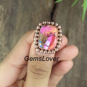 Dahlia Copper Turquoise Ring, Gemstone Ring, Handmade Ring, Women Ring, Healing Copper Jewelry,  Handmade Gift Jewelry, Copper Band Ring
