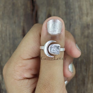 Raw Meteorite Ring: Sterling Silver Half Moon Adjustable Ring
