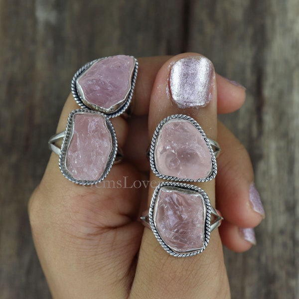 Natural Large Raw Rose Quartz Ring, Raw Pink Quartz Ring, Raw Crystal Silver Ring, Uncut Gemstone Ring, One Of Kind Ring,Rose Quartz Jewelry