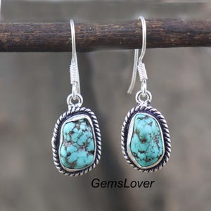 Roher Türkis Baumeln Ohrringe: Sterling Silber Ozean Schmuck