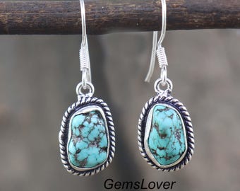 Raw Turquoise Dangle Earrings: Sterling Silver Ocean Jewelry
