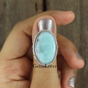 Ocean Larimar Ring, 925 Sterling Silver Ring, Women Cocktail Ring, Boho Statement Ring, Handcrafted Ring, Healing Stone Ring, Gift For Her