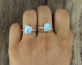 Natural Uncut Larimar Ring, Unshaped Dominican Ocean Larimar Ring, Everyday Ring, Pinkie Ring for Women, Gift For Him, Anniversary Ring