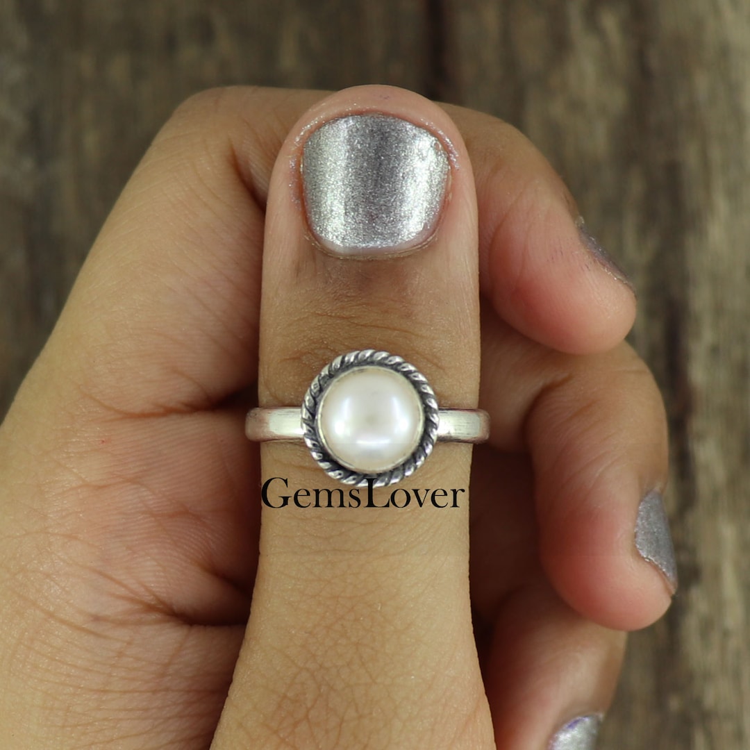 Freshwater Pearl 925 Sterling Silver Ring: Minimalist Boho Band
