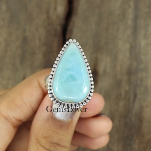 Larimar Ring, 925 Sterling Silver Ring, Statement Ring, Large Stone Ring, Bohemian Ring, Larimar Jewelry, Ocean Larimar Ring, Gift For Her