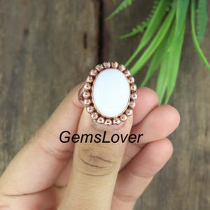 White Opal Copper Ring, Gemstone Ring, Copper Band Ring, Handmade Ring, Women Ring, Healing Copper Jewelry, Handmade Gift, Gift for Her
