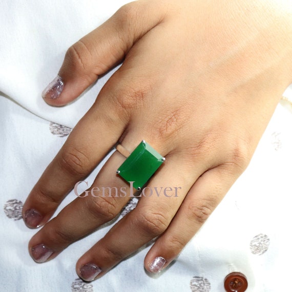 Natural Green Jade Ring 925 Sterling Silver Ring Healing
