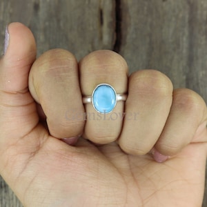 Natural Larimar Ring, 925 Sterling Silver Ring, Dominican Ocean Larimar Ring, Boho Daily Use Ring, Pinkie Ring, Promise Ring, Gift For Her