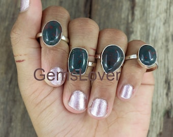 Bague en argent sterling avec pierre de sang, bague bohème artisanale