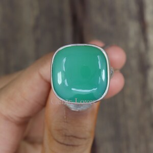 Natural Chrysoprase Ring, 925 Sterling Silver Ring, Healing Crystal Ring, Large Gemstone Ring, Gift for her, Smooth Chrysoprase Ring Gift