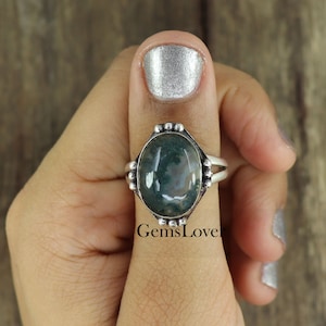 Natural Moss Agate Ring, 925 Sterling Silver Ring, Boho Statement Ring, Moss Agate Ring, Anniversary Gift Ring, Everyday Ring, Gift For Her