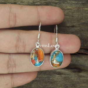 Oyster Turquoise Sterling Silver Earrings: Loop Dangle, Healing Stone