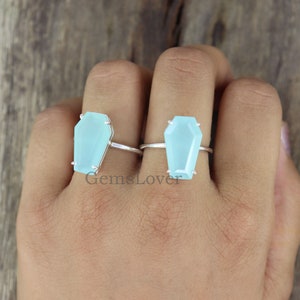 Aqua Chalcedony Ring, 925 Sterling Silver Ring, Healing Crystal Ring, Promise Ring, Minimalist Ring, Coffin Shape Stone Ring, Gift For Her