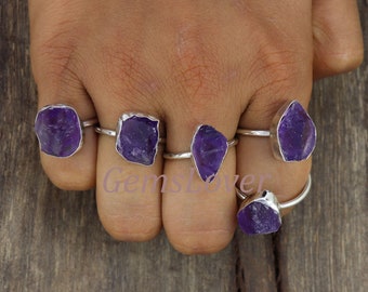 Raw Amethyst Ring, Amethyst Rough Ring, Natural Uncut Gemstone Ring, Sterling Silver Purple Amethyst Rings, One Of Kind Ring, Healing Ring