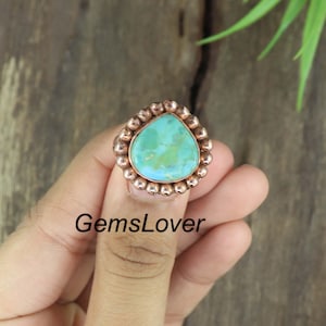 Blue Mohave Turquoise Ring, Gemstone Ring, Copper Band Ring, Handmade Ring, Women Ring, Healing Copper Jewelry ,Handmade Gift, Gift for Her