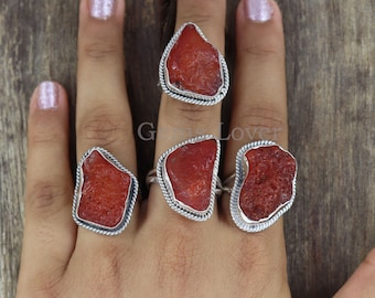 Raw Carnelian Ring: Sterling Silver Boho Statement Ring