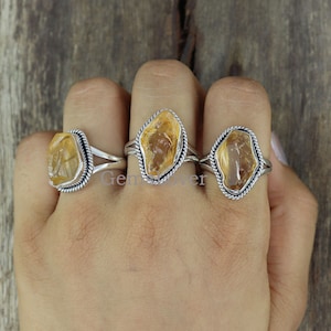 Natürlicher roher Citrin Ring, 925 Sterling Silber Ring, Citrin Ring, ungeschliffener Edelstein Ring, einzigartiger Ring, Heilstein Ring, Geschenk für sie