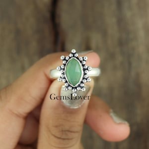 Chrysoprase Ring, 925 Sterling Silver Ring, Boho Statement Ring, Handcrafted Ring, Marquise Stone Ring, Healing Gemstone Ring, Gift For Her