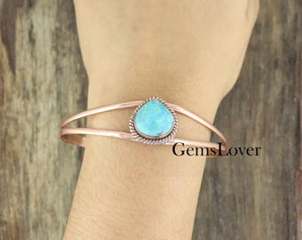 Handmade Turquoise Copper Bangle: Adjustable Open Cuff Bracelet