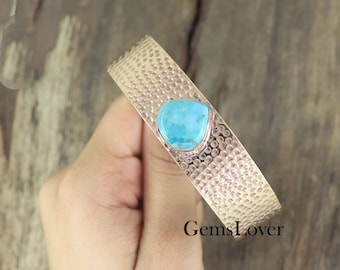 Handmade Turquoise Copper Bangle: Adjustable Open Cuff Bracelet