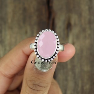 Natural Pink Chalcedony Ring, 925 Sterling Silver Ring, Healing Crystal Ring, Statement Ring, Handcrafted Ring, Daily Use Ring, Boho Ring
