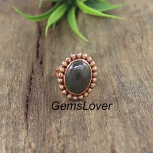 Blood Stone Copper Ring, Gemstone Ring, Copper Band Ring, Handmade Ring, Women Ring, Healing Copper Jewelry,  Gift for Her, Handmade Gift