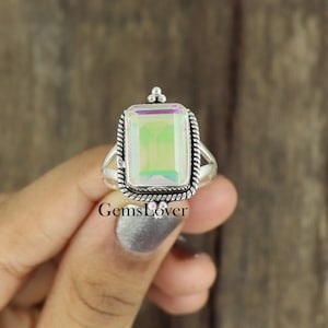 Natural Angel Aura Quartz Ring, 925 Sterling Silver Ring, Boho Statement Ring, Healing Stone Ring, Daily Use Ring, Women Ring, Antique Ring