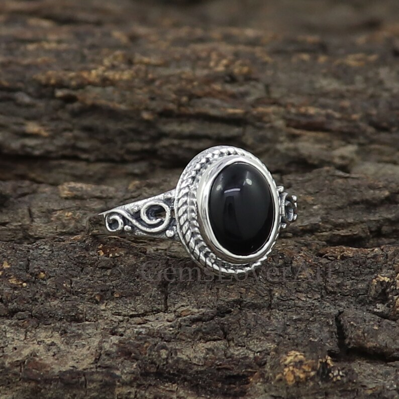 December Birthstone Ring 925 Sterling Silver Ring Black Onyx Ring Bohemian Silver Ring Women Gift Ring Natural Black Onyx Designer Ring