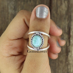 Natural Larimar Ring, 925 Sterling Silver Ring, Dominican Ocean Larimar Ring, Boho Daily Use Ring, Pinkie Ring, Promise Ring, Gift For Her