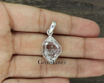 Ciondolo con diamante Herkimer grezzo: cristallo curativo in argento sterling 925