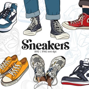 Sneakers SVG Bundle, Basketball PNG shoes, Running Walking Sports, Shoe illustration T-Shirt Design, Footwear  Fashion Clipart
