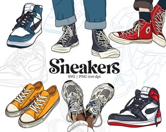 Lot de baskets SVG - Clipart de basket-ball, de course et de marche PNG pour la course, la mode et les travaux manuels