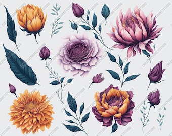 Naklejki z akwarelowymi kwiatami – botaniczne grafiki PNG do Goodnotes, dzienników i planowania cyfrowego