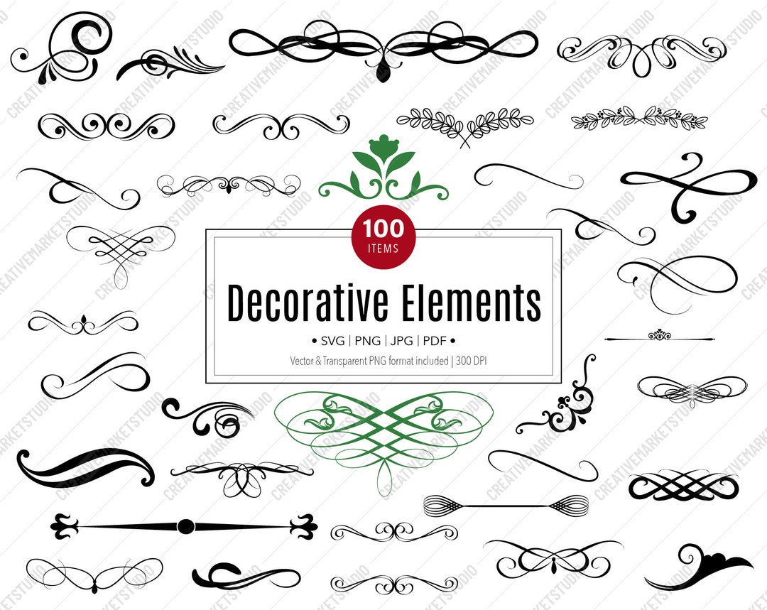 Decorative Elements SVG, Text Dividers, Decorative Art Bundle, Wedding ...