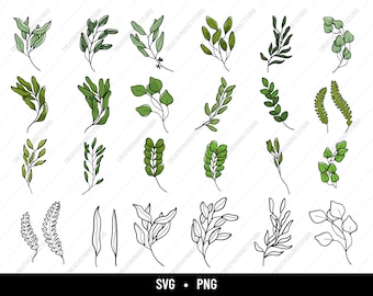 Hand Drawn Leaves SVG – 40 Branches Clipart PNG Vector Cut Files for Crafts